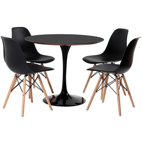 Conjunto Mesa Saarinen MDF preta 4 cadeiras Eames pretas