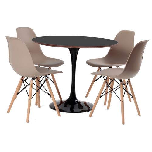 Conjunto Mesa Saarinen MDF preta 4 cadeiras Eames fendi