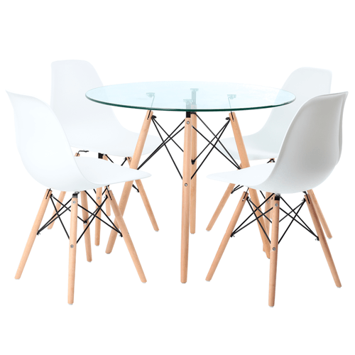 Conjunto Mesa Filadelfia 90 Cm E 4 Cadeiras Eames Dsw Branca