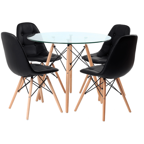 Conjunto Mesa Filadelfia 90 Cm E 4 Cadeiras Botonê Preta