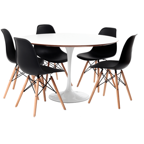 Conjunto Mesa Saarinen MDF 120CM branca 5 cadeiras Eames Preta