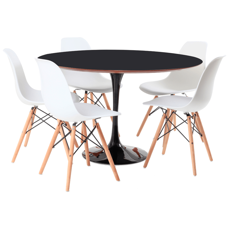 mesa-saarinen-preta-5-cadeiras-eames-branca