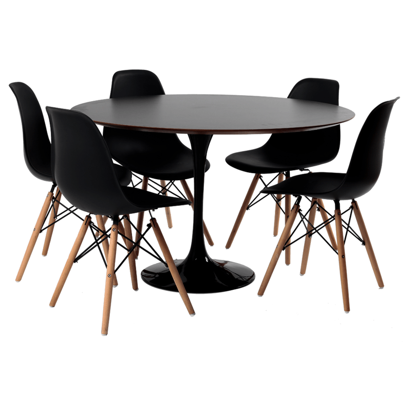 mesa-saarinen-preta-5-cadeiras-eames-preta