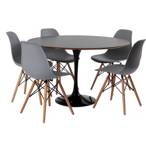 Conjunto Mesa Saarinen MDF 120CM Preta 5 cadeiras Eames Cinza