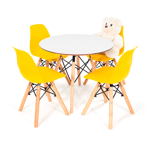 Conjunto Eames Kids Branco C/ 4 Cadeiras Dsw Amarela