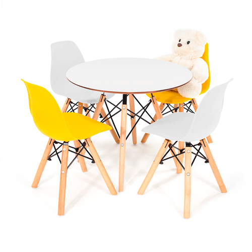 Conjunto Eames Kids Branco C/ 4 Cadeiras Dsw Misto Amarela E Branca