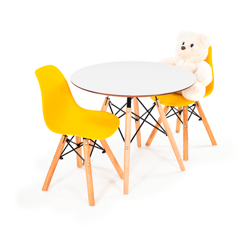 Conjunto Eames Kids Branco C/ 2 Cadeiras Dsw Amarela