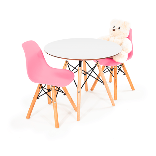 Conjunto Eames Kids Branco C/ 2 Cadeiras Dsw Rosa
