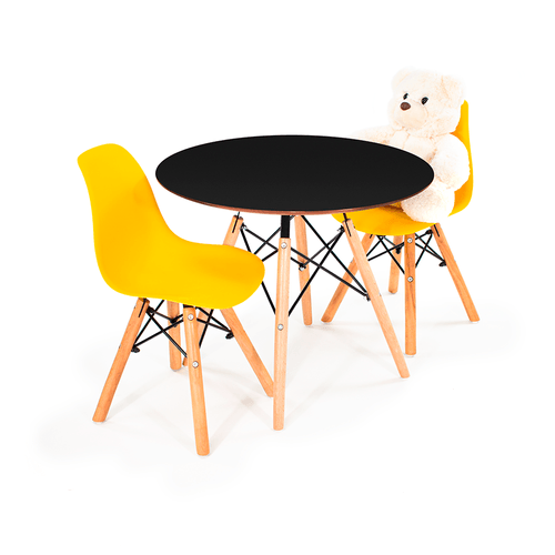 Conjunto Eames Kids Preto C/ 2 Cadeiras Dsw Amarela