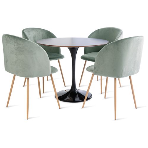 Conjunto Mesa Saarinen Mdf 90 Cm Preto E 4 Cadeiras Milla Verde Claro