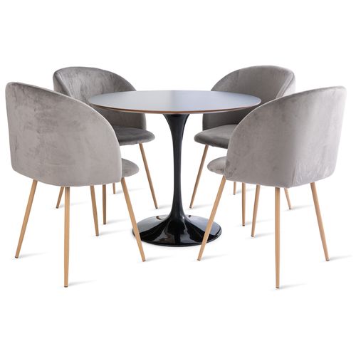 Conjunto Mesa Saarinen Mdf 90 Cm Preto E 4 Cadeiras Milla Cinza