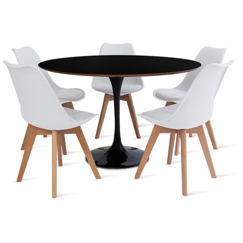 Conjunto Mesa Saarinen MDF 120CM Preta 5 cadeiras Leda Branca