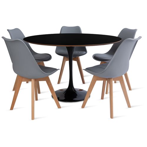 Conjunto Mesa Saarinen MDF 120CM Preta 5 cadeiras Leda Cinza