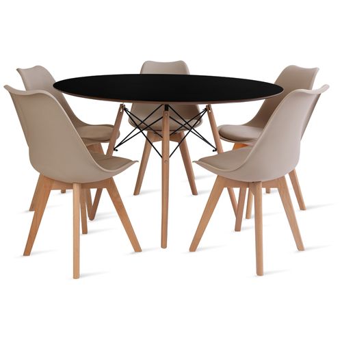 CONJUNTO DE MESA DSW PRETA 110CM E CINCO CADEIRAS LEDA FENDI