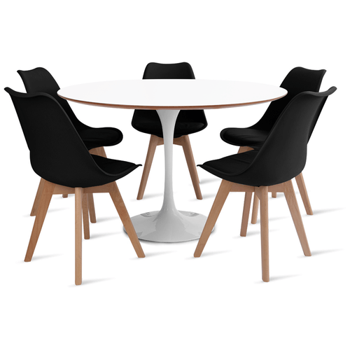 Conjunto Mesa Saarinen MDF 120CM branca 5 cadeiras Leda Preta