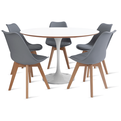 Conjunto Mesa Saarinen MDF 120CM branca 5 cadeiras Leda Cinza