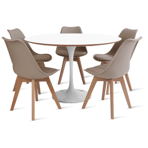 Conjunto Mesa Saarinen MDF 120CM branca 5 cadeiras Leda Fendi