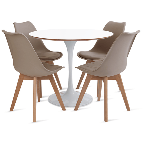 Conjunto Mesa Saarinen MDF 90cm branca 4 cadeiras Leda Fendi