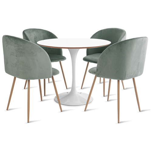 Conjunto Mesa Saarinen Mdf 90 Cm Branco E 4 Cadeiras Milla Verde Claro
