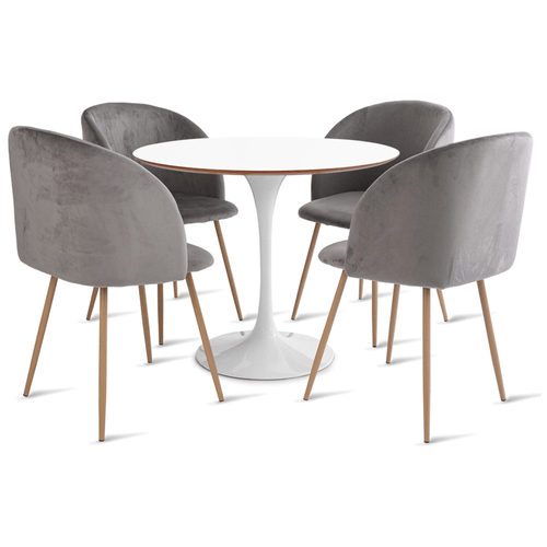 Conjunto Mesa Saarinen Mdf 90 Cm Branco E 4 Cadeiras Milla Cinza