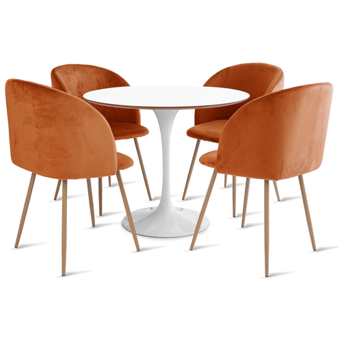 Conjunto Mesa Saarinen Mdf 90 Cm Branco E 4 Cadeiras Milla Laranja