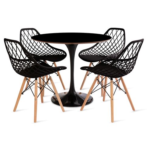 Conjunto Mesa Saarinen Mdf 90Cm Preta E 4 Cadeiras Kaila Preta