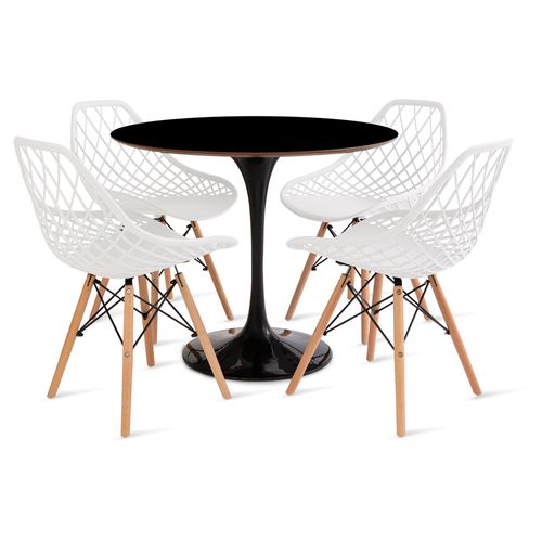 Conjunto Mesa Saarinen Mdf 90Cm Preta E 4 Cadeiras Kaila Branca