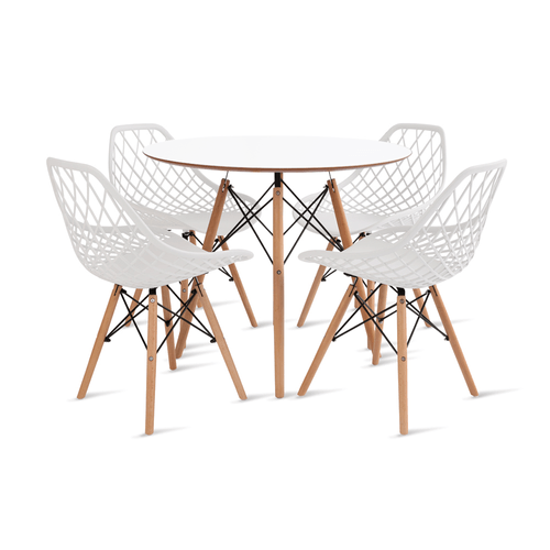 Conjunto Eames Dsw Mesa 90Cm Branco E 4 Cadeiras Kaila Branca