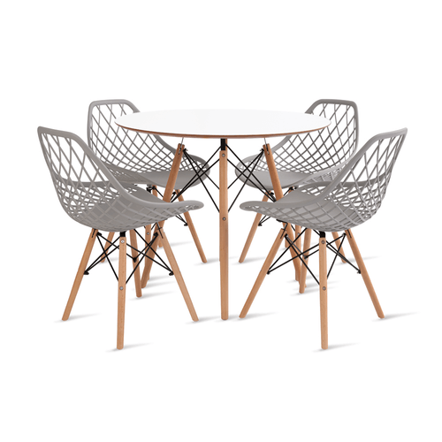 Conjunto Eames Dsw Mesa 90Cm Branco E 4 Cadeiras Kaila Cinza