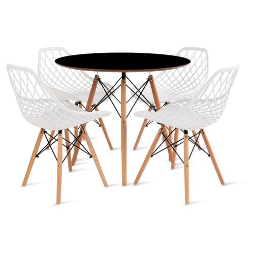 Conjunto Eames Dsw Mesa 90Cm Preto E 4 Cadeiras Kaila Branca