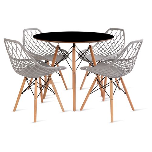 Conjunto Eames Dsw Mesa 90Cm Preto E 4 Cadeiras Kaila Cinza