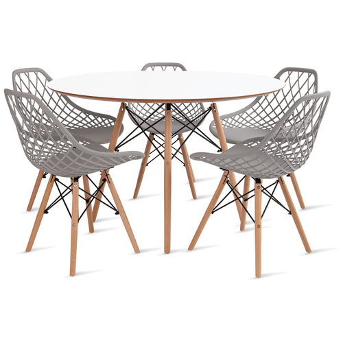 Conjunto Eames Dsw Mesa 110Cm Branco E 5 Cadeiras Kaila Cinza