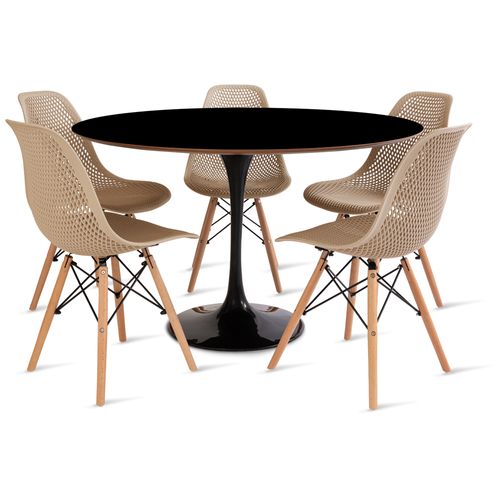 Conjunto Mesa Saarinen Mdf 120Cm Preto E 5 Cadeiras Colmeia Fendi