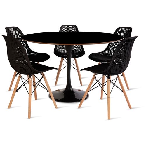 Conjunto Mesa Saarinen Mdf 120Cm Preto E 5 Cadeiras Colmeia Preta