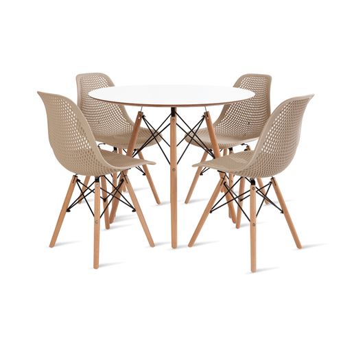 Conjunto Eames Dsw Mesa 90Cm Branco E 4 Cadeiras Colmeia Fendi