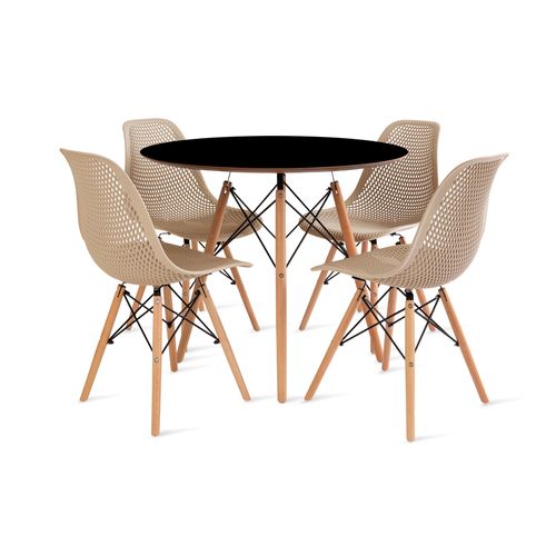 Conjunto Eames Dsw Mesa 90Cm Preto E 4 Cadeiras Colmeia Fendi