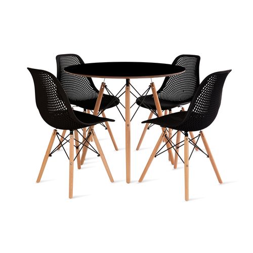 Conjunto Eames Dsw Mesa 90Cm Preto E 4 Cadeiras Colmeia Preta