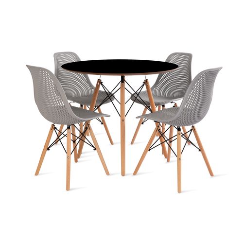 Conjunto Eames Dsw Mesa 90Cm Preto E 4 Cadeiras Colmeia Cinza