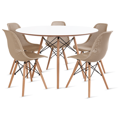 Conjunto Eames Dsw Mesa 110Cm Branco E 5 Cadeiras Colmeia Fendi