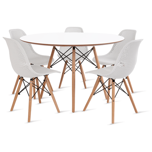 Conjunto Eames Dsw Mesa 110Cm Branco E 5 Cadeiras Colmeia Branca