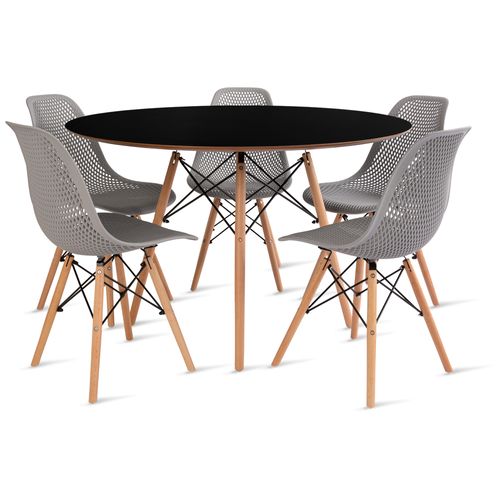 Conjunto Eames Dsw Mesa 110Cm Preto E 5 Cadeiras Colmeia Cinza