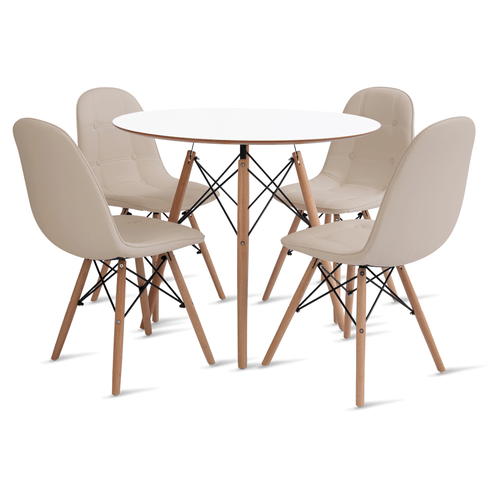 Conjunto Eames Dsw Mesa 90Cm Branco E 4 Cadeiras Botonê Fendi