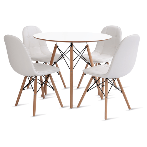 Conjunto Eames Dsw Mesa 90Cm Branco E 4 Cadeiras Botonê Branca