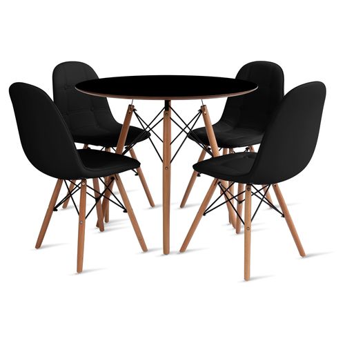 Conjunto Eames Dsw Mesa 90Cm Preto E 4 Cadeiras Botonê Preta