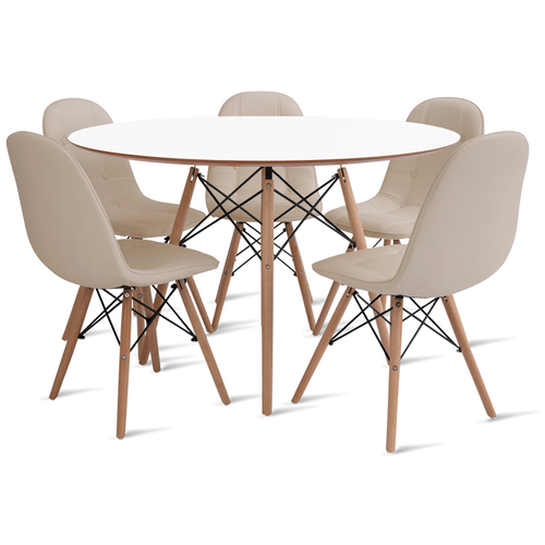 Conjunto Eames Dsw Mesa 110Cm Branco E 5 Cadeiras Botonê Fendi