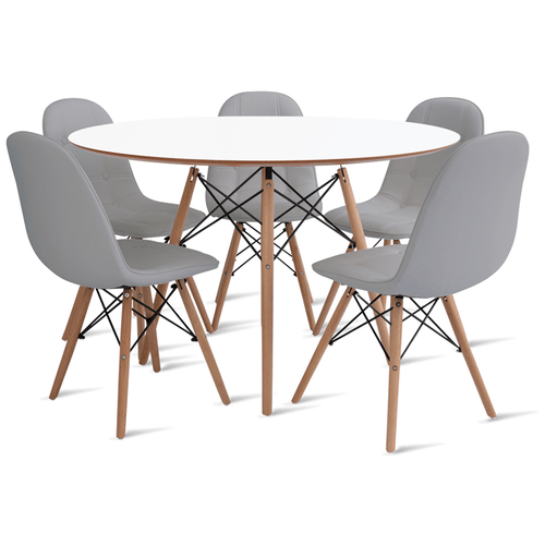 Conjunto Eames Dsw Mesa 110Cm Branco E 5 Cadeiras Botonê Cinza