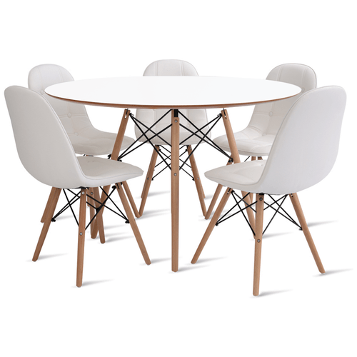 CONJUNTO EAMES DSW MESA 110CM BRANCO E 5 CADEIRAS BOTONÊ BRANCA