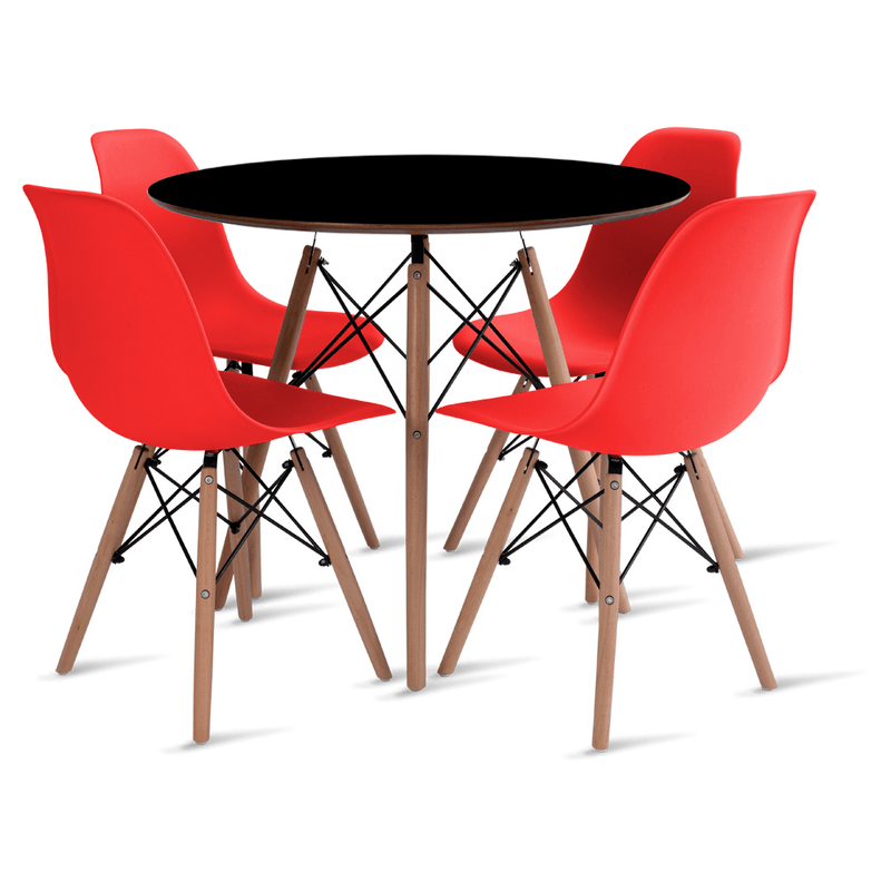 mesa-eames-preta-90-com-4-cadeiras-eames-vermelha