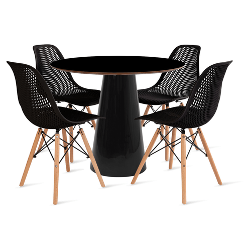 Conjunto Mesa De Cone 90 Cm Preta E 4 Cadeiras Colmeia Preta