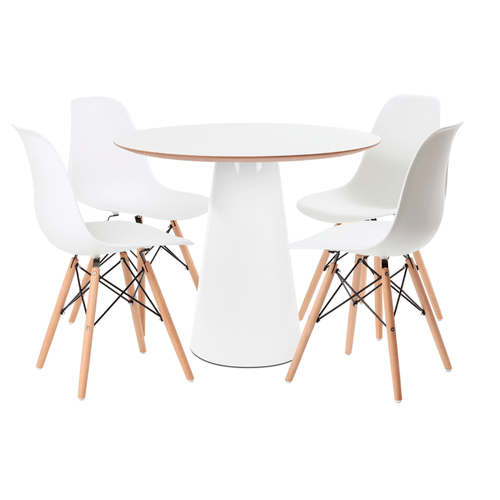 Conjunto Mesa De Cone 90 Cm Branca E 4 Cadeiras Eames Branca